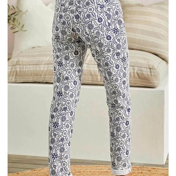 Boden Girlfriend Pants Ivory Opulent Floral Garden Navy Size 4 Regular Classic - Picture 2 of 11